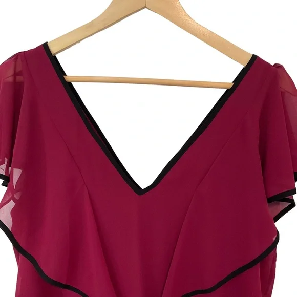 BCBG Dress BCBGeneration Women's Maroon V-neck Ruffle Tent/Shift Dress S… - Picture 8 of 15